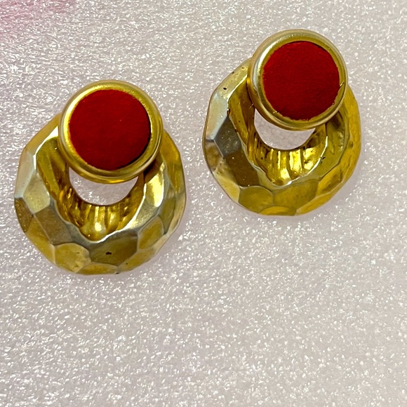Vintage Matte gold with red velvet earrings - Picture 3 of 6